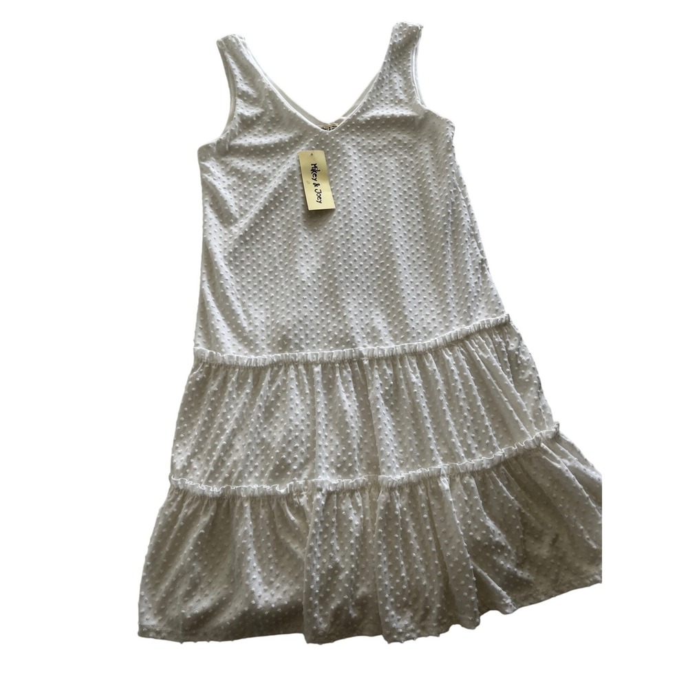 Mikey & Joey White Swiss Dot Tiered Ruffle V-Neck Sleeveless Dress XS D26423-3